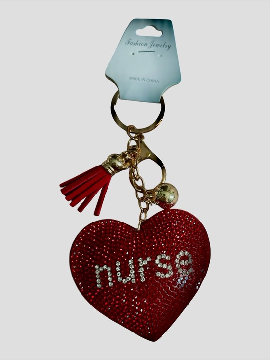 Fashion Jewelry Accessories - Fashion Jewelry Red Rhinestone 'Nurse' Heart Keychain with Gold Accents